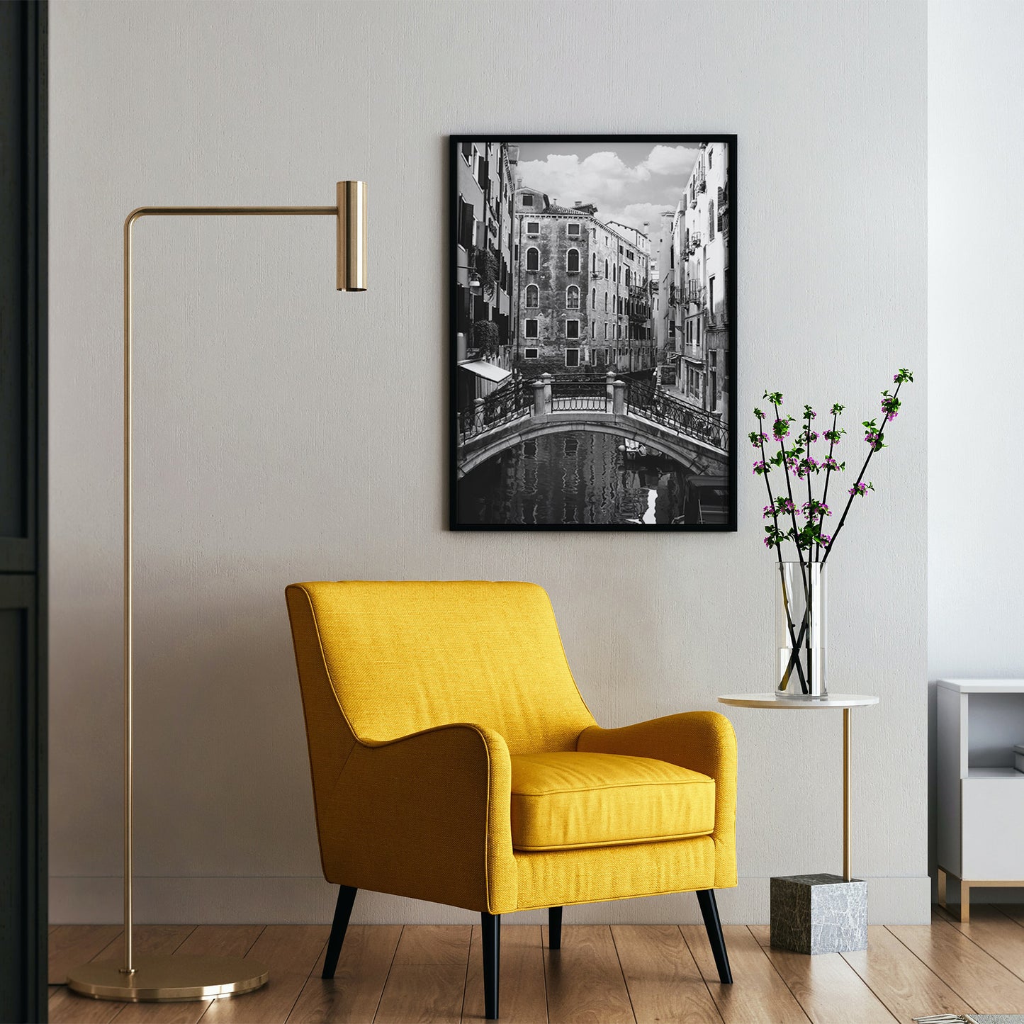 Photographie en noir et blanc de Venise en Italie