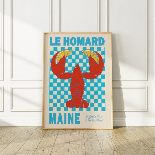 Homard Lobster Maine US State Retro Poster
