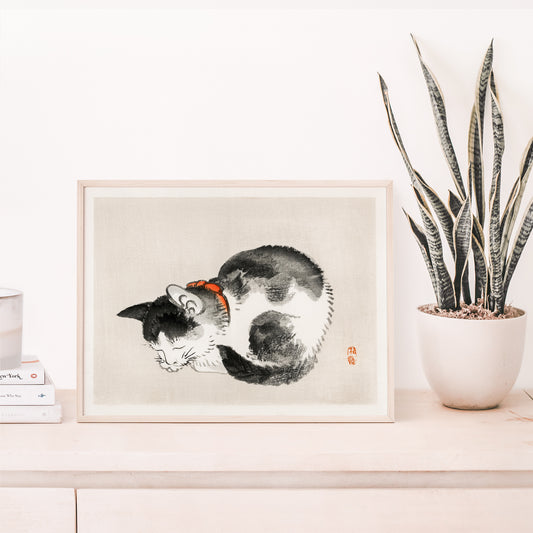 Japanese Vintage Ukiyo-e Art Print "Sleeping cat" by Kōno Bairei