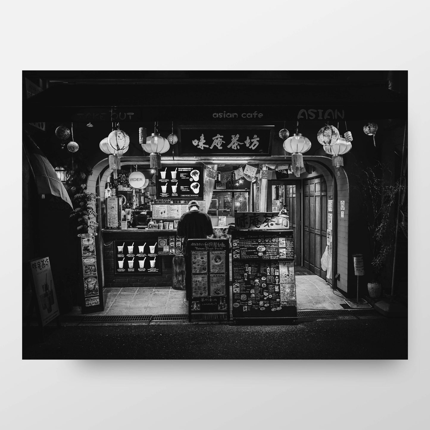 Japan Osaka Restaurant At Night, Black and White Photography