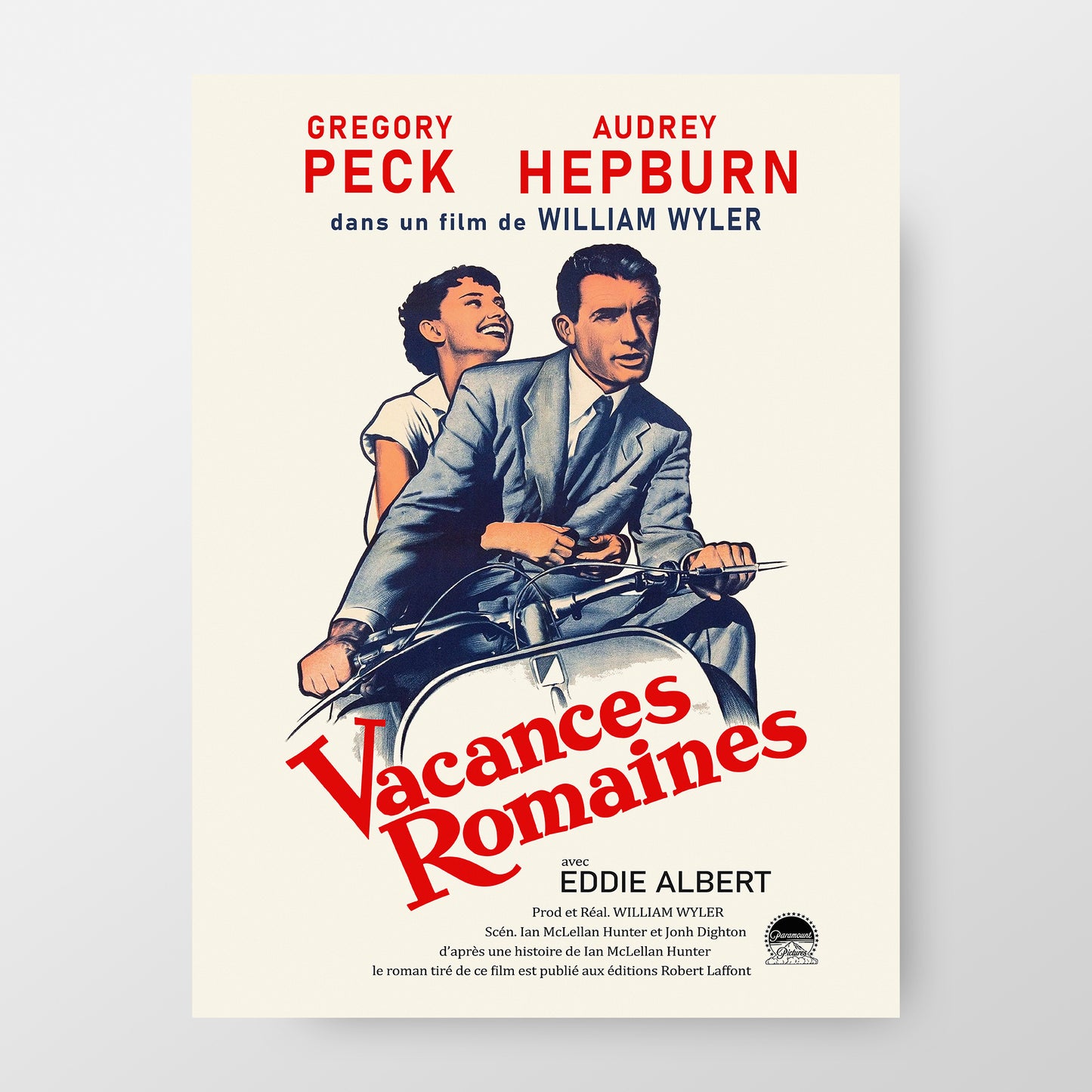 1953 "Roman Holidays" Movie Poster With Audrey Hepburn and Gregory Peck