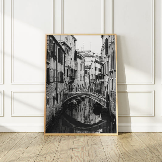 Venice Italy Canal Scene | Black And White Photography Print