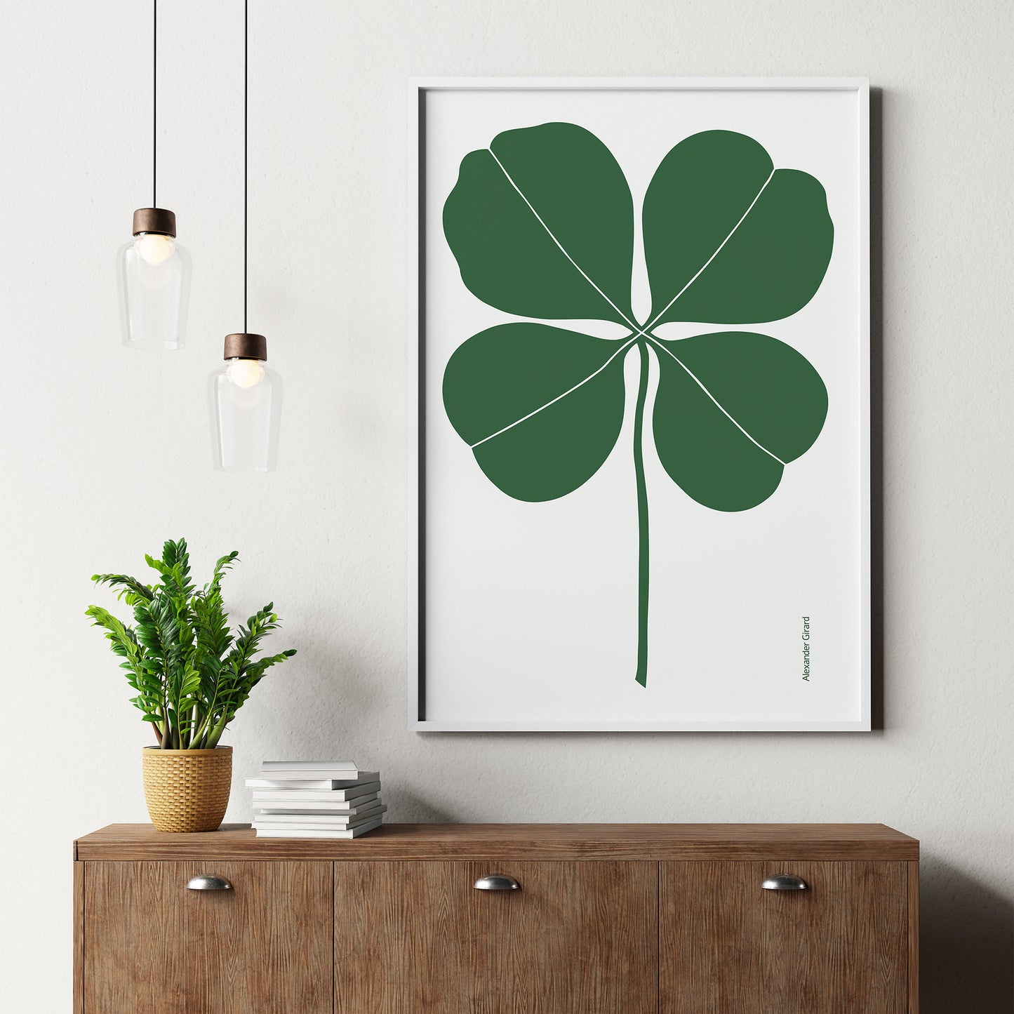 Mid-Century Modern Art Print Inspired by Alexander Girard, Green clover Poster Poster Print Gang