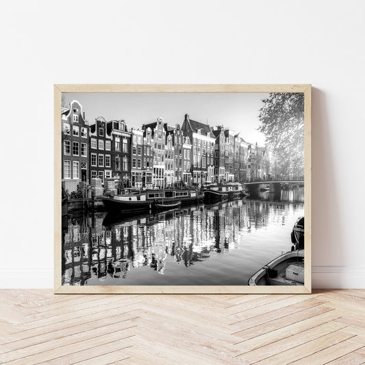 Canals of Amsterdam, Black and White Photography Print