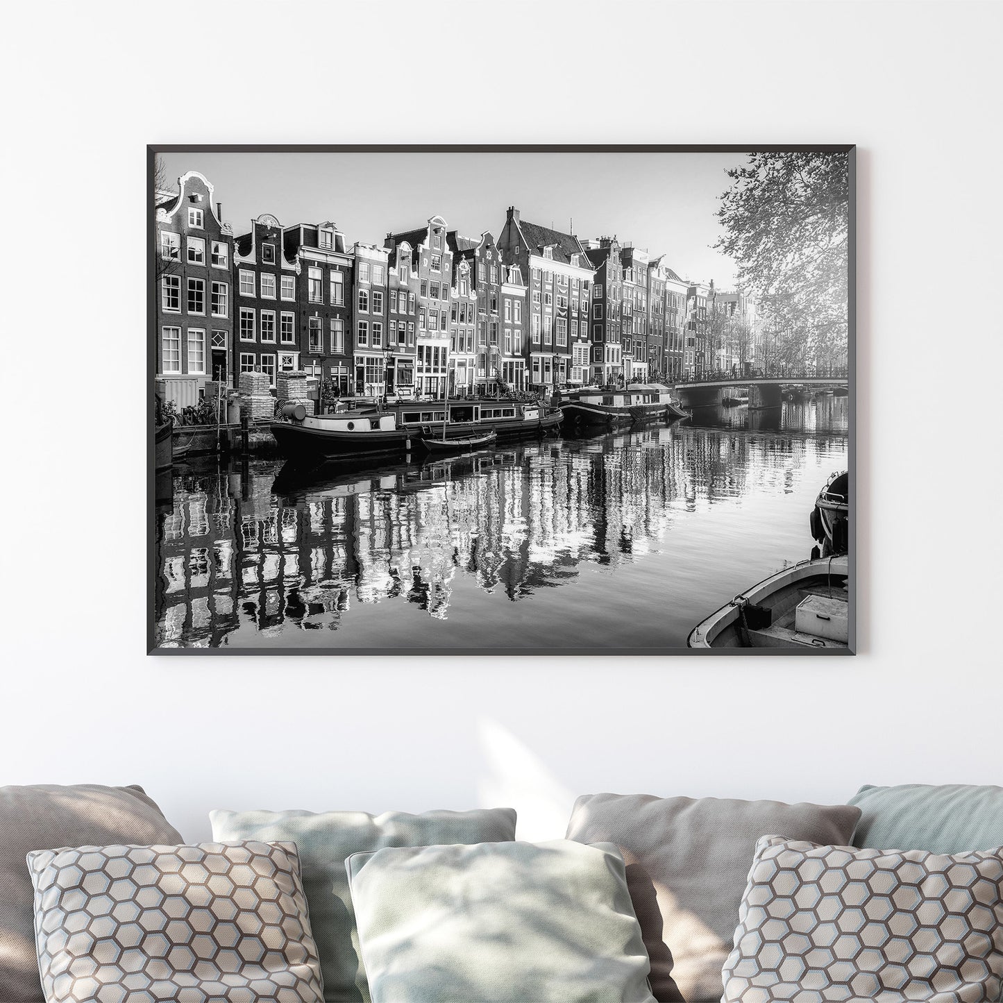 Canaux d’Amsterdam, impression photographie noir et blanc