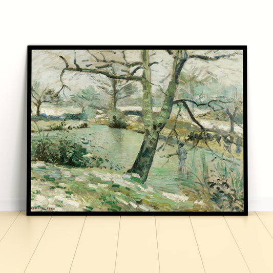The Montfoucault Pond, (1874) painting in high resolution by Camille Pissarro.