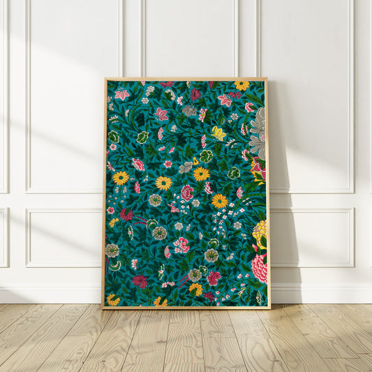 Colorful Vintage Asian Flowers Pattern Art Print, no 4