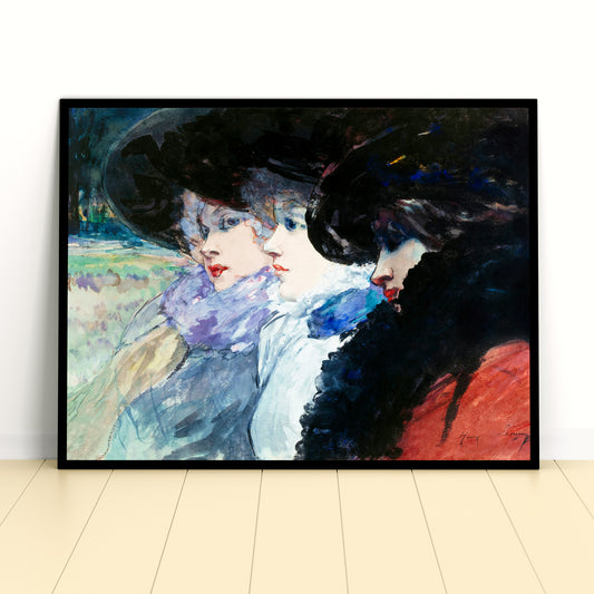 Three women in profile (1900) painting print in high resolution by Henry Somm