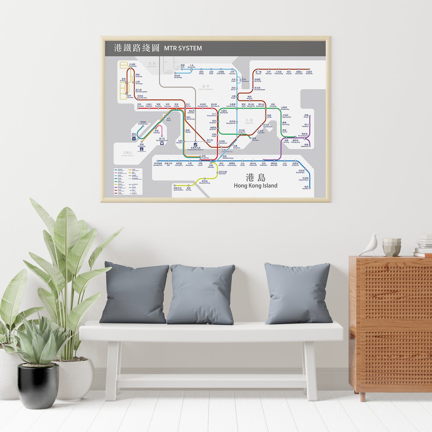 Hong Kong Subway MTR System Map Poster