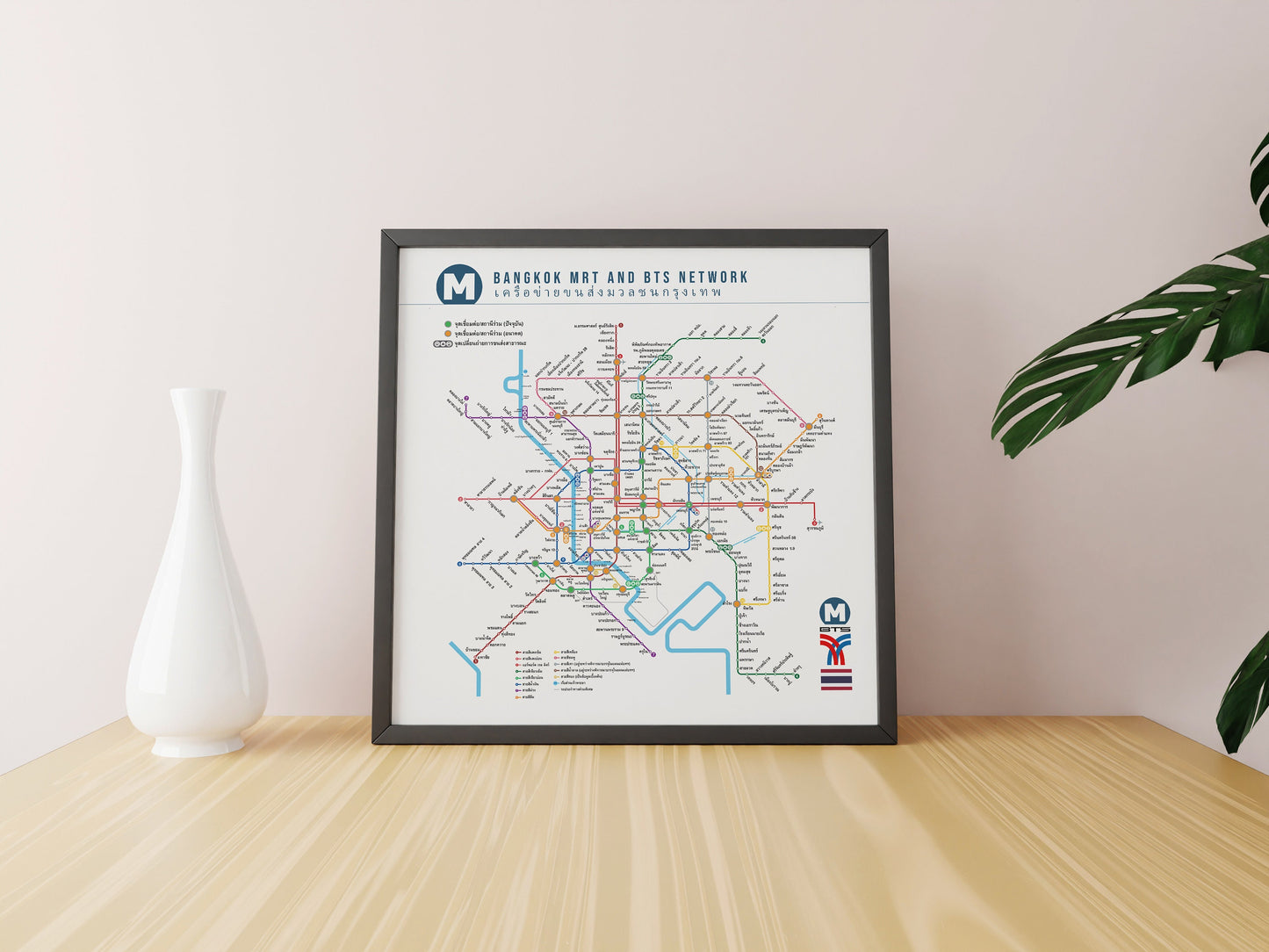 Bangkok Thailand Metro Subway Map Square Poster in Thai Language