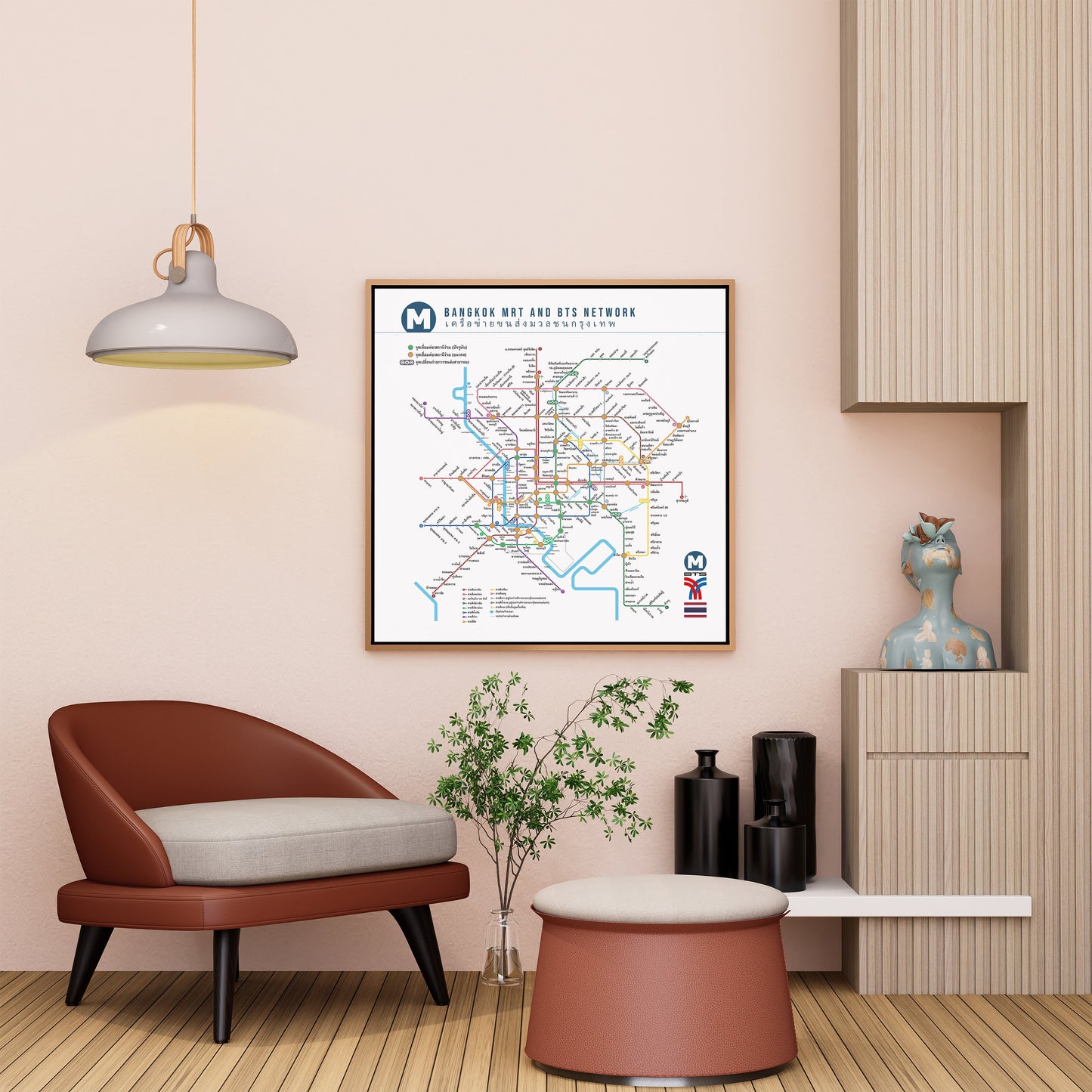 Bangkok Thailand Metro Subway Map Square Poster in Thai Language