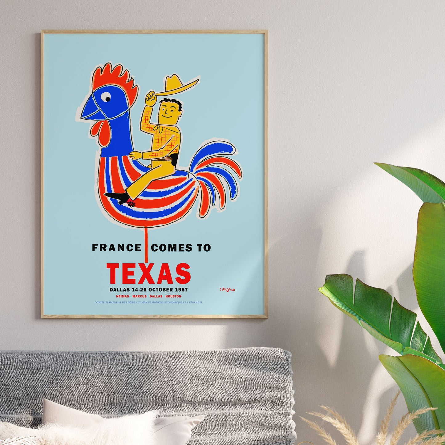 France Comes to Texas 1957 Exhibition Poster by Savignac