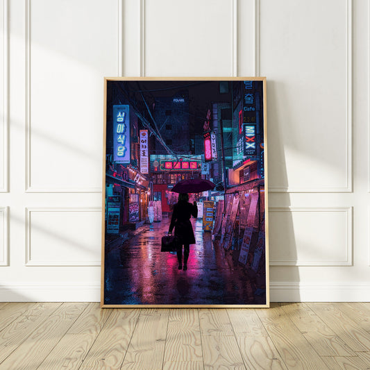 Vibrant Seoul Cyberpunk Style Art Print