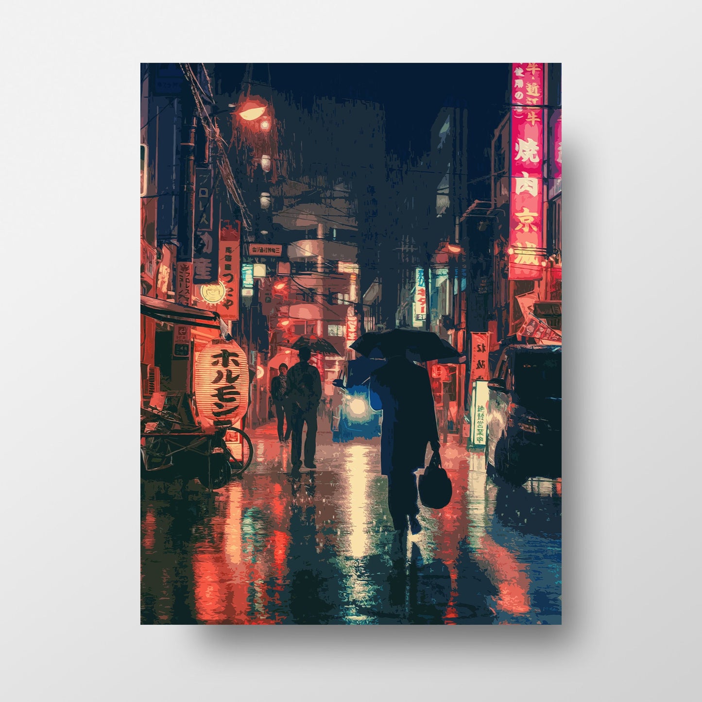 Tokyo Japan Rainy Night Art Print, Photo to Digital Painting Art