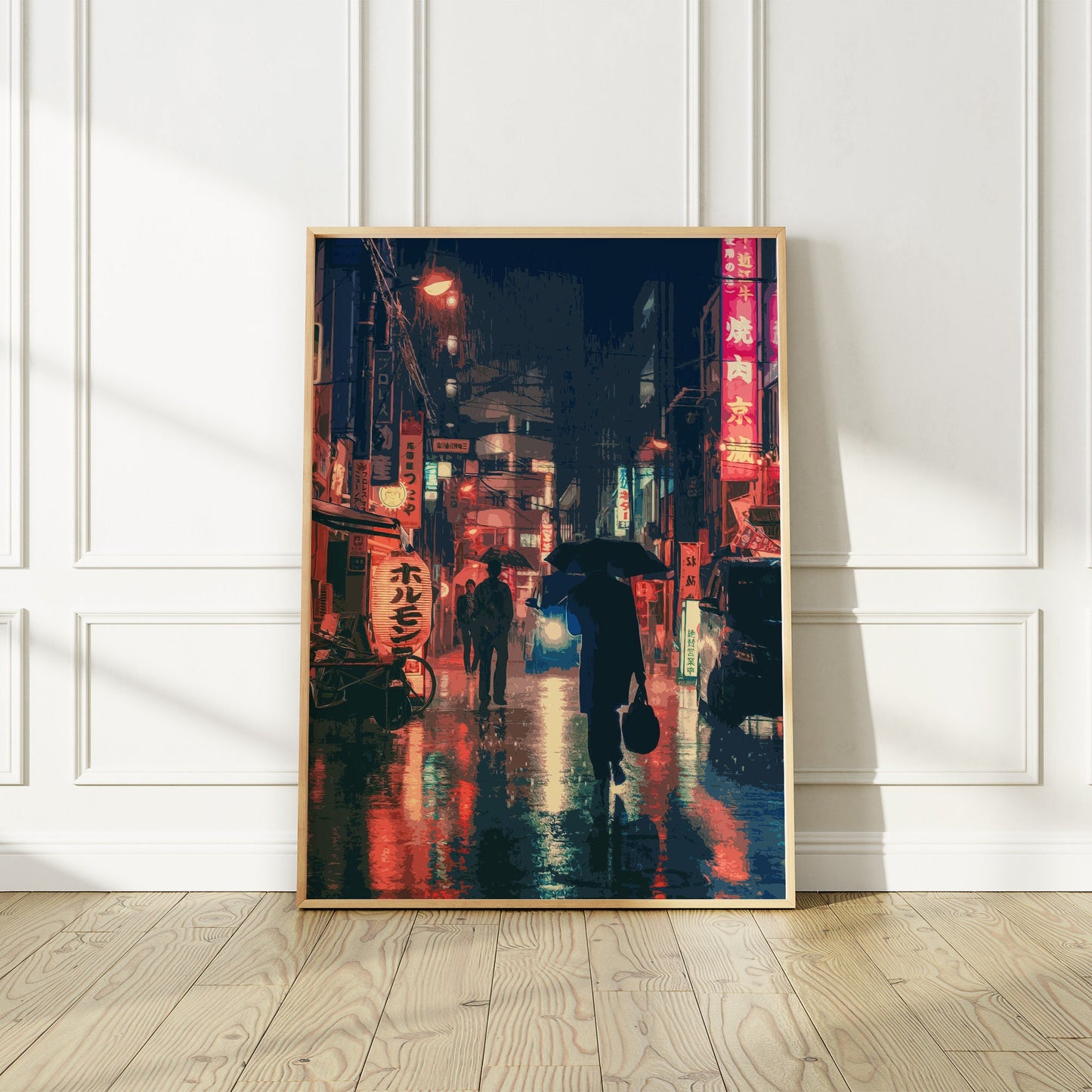 Tokyo Japan Rainy Night Art Print, Photo to Digital Painting Art