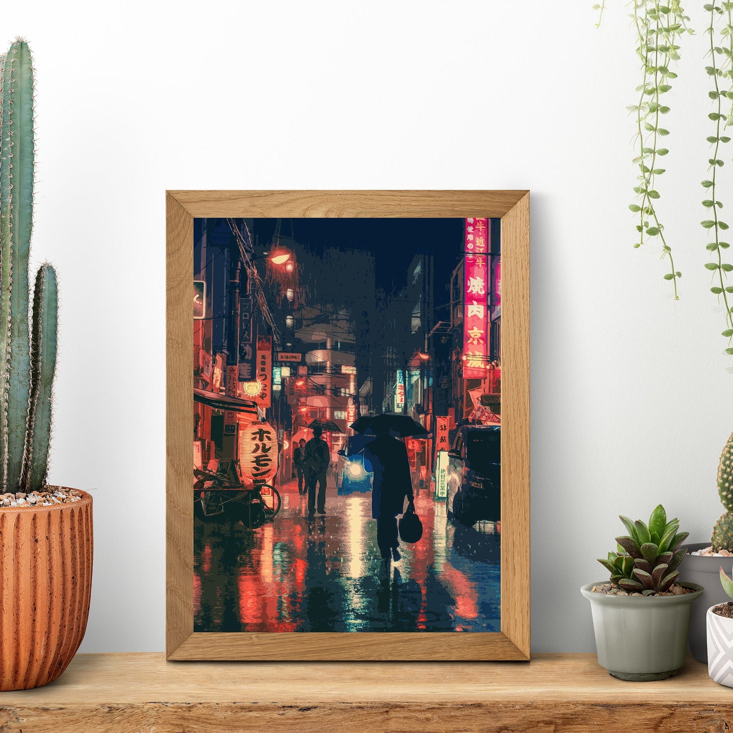 Tokyo Japan Rainy Night Art Print, Photo to Digital Painting Art