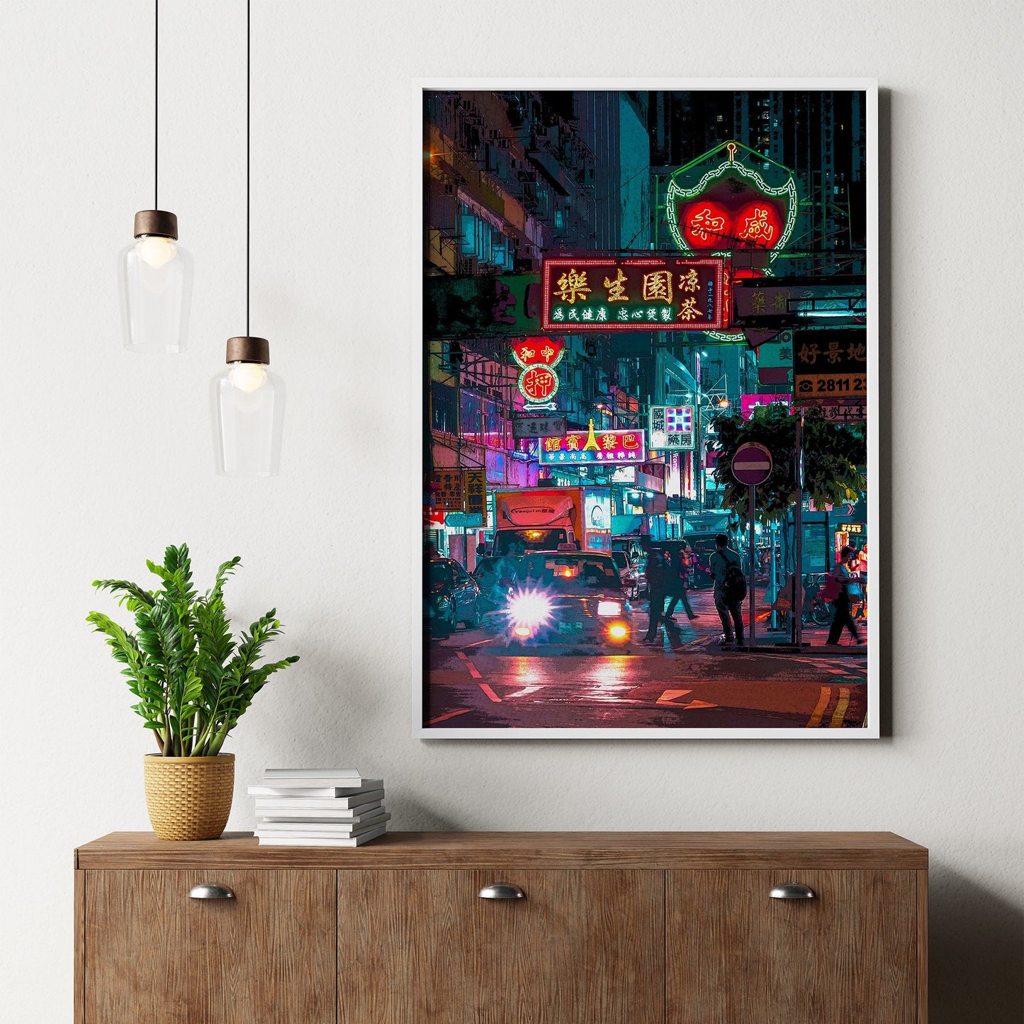 Hong Kong at Night Colorful Art Print