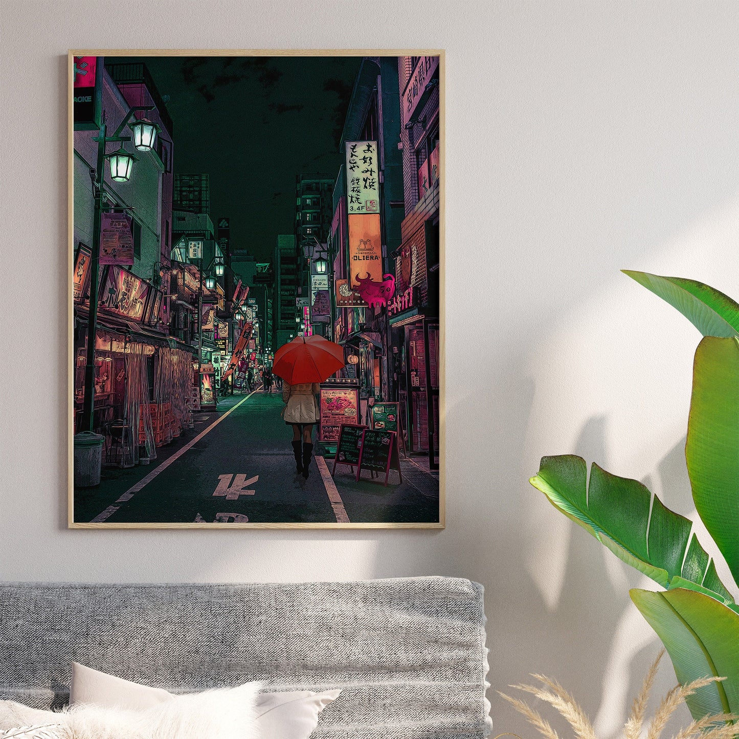 Tokyo Shinjuku Kabukicho at Night Poster, Tokyo Cyberpunk Anime Style Art Print