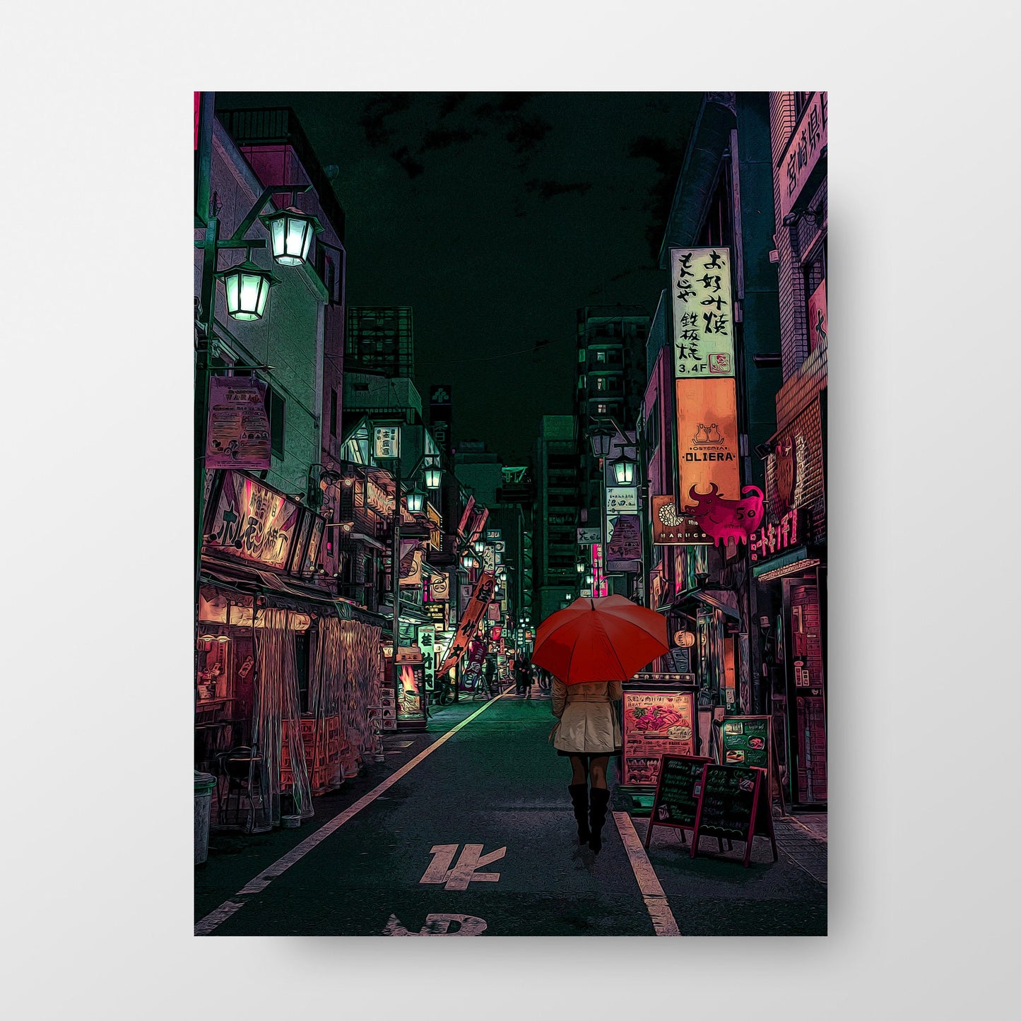 Tokyo Shinjuku Kabukicho at Night Poster, Tokyo Cyberpunk Anime Style Art Print