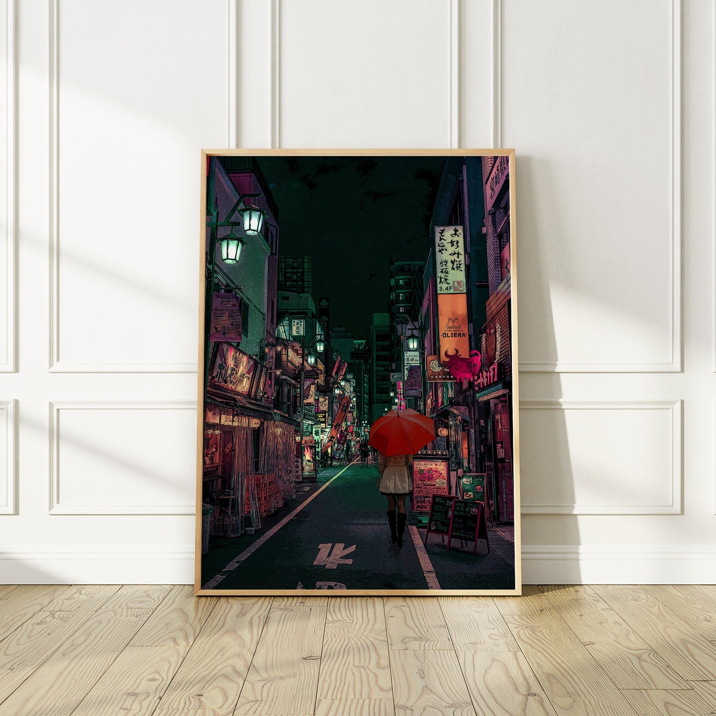 Tokyo Shinjuku Kabukicho at Night Poster, Tokyo Cyberpunk Anime Style Art Print