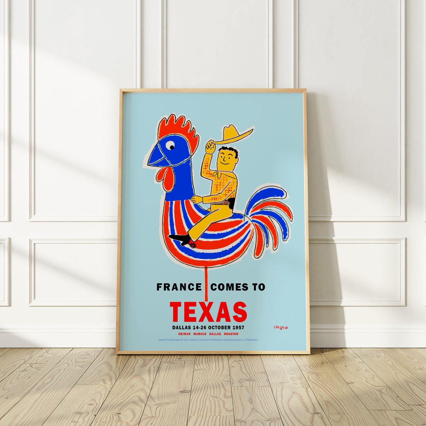 France Comes to Texas 1957 Exhibition Poster by Savignac