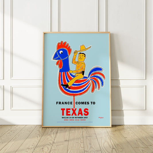 France Comes to Texas 1957 Exhibition Poster by Savignac