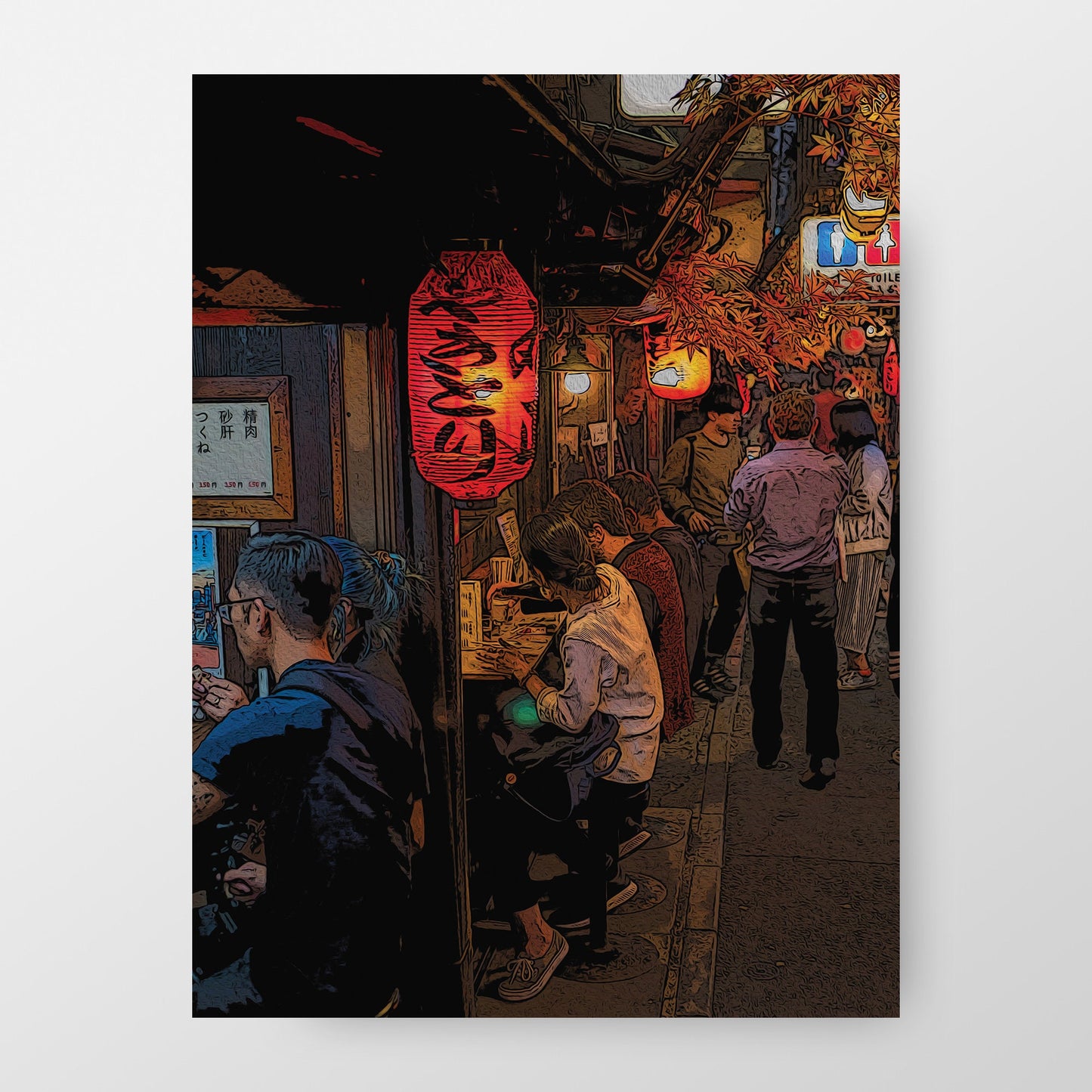 Tokyo Japan Golden Gai Bars and Food Stalls at Night Poster, Photo to Digital Art