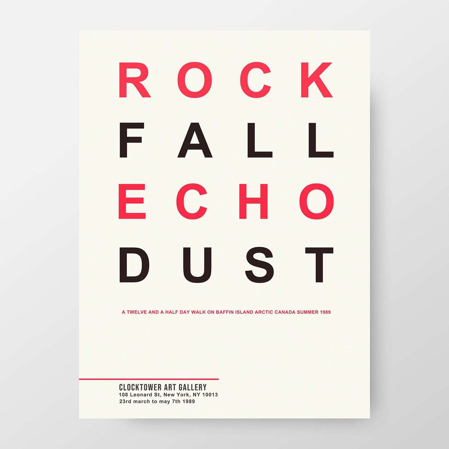 Rock Fall Echo Dust, 1989 Clocktower Gallery Exhibition Poster by Hamish Fulton