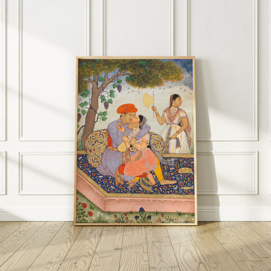 India Vintage 1630 Art Print, Lovers Embracing