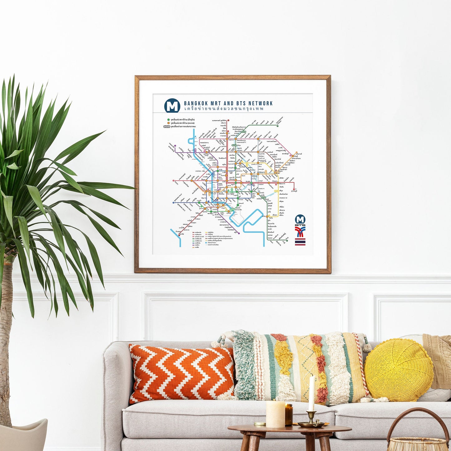 Bangkok Thailand Metro Subway Map Square Poster in Thai Language