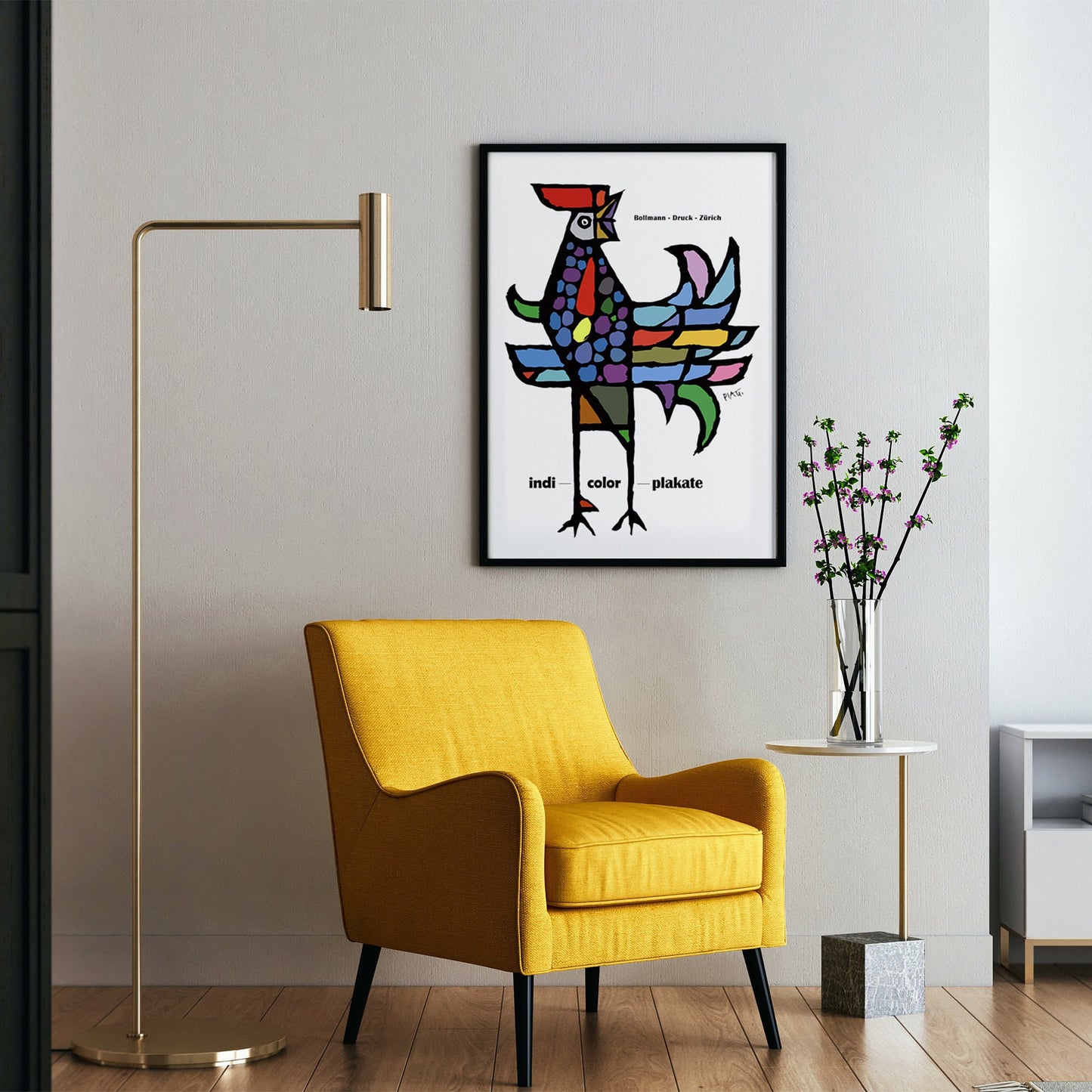 1958 "Indi Color Plakate Rooster " Exhibition Poster by Celestino Piatti