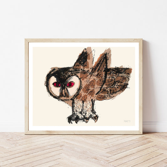 Celestino Piatti Art Print, Color Lithograph of a Owl