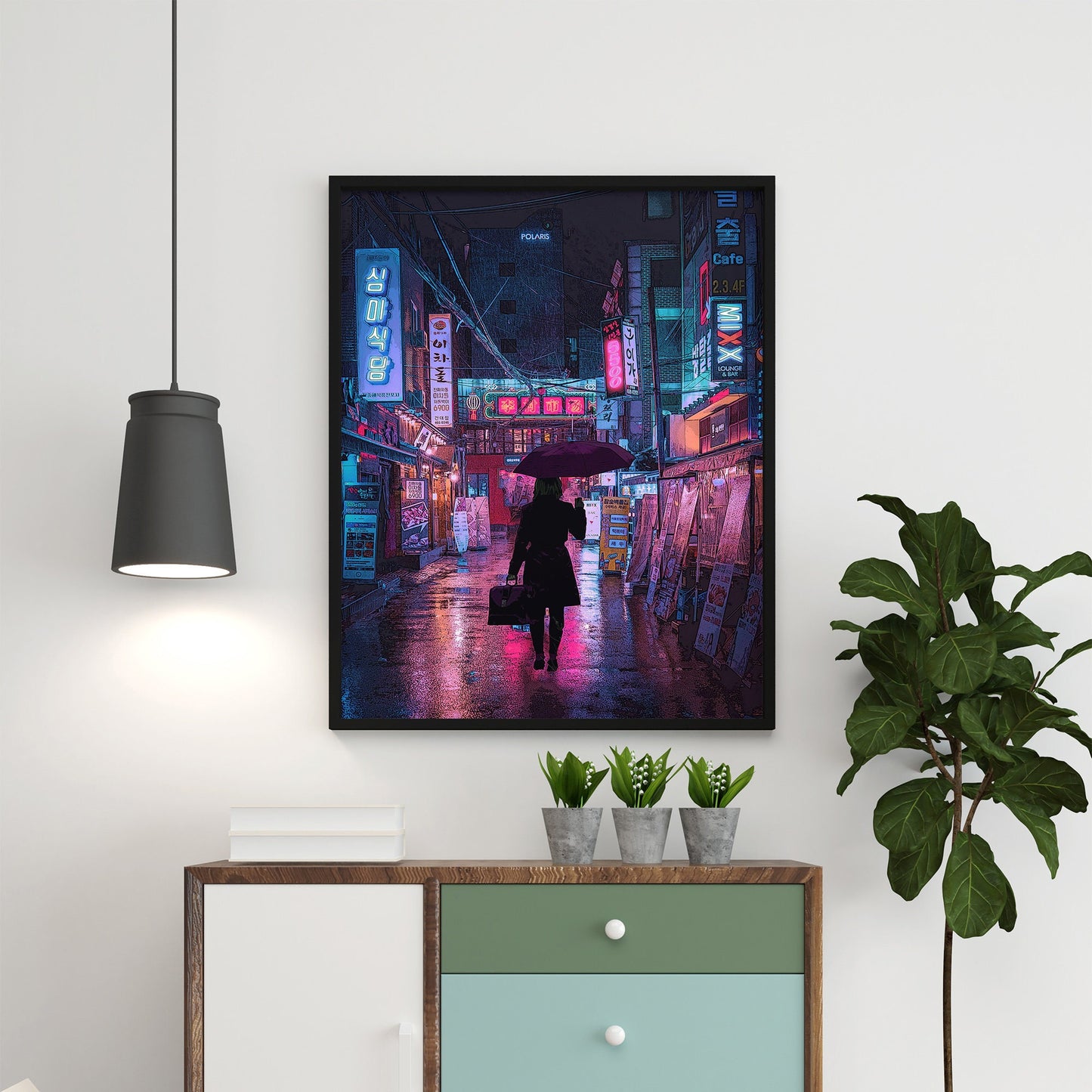 Vibrant Seoul Cyberpunk Style Art Print