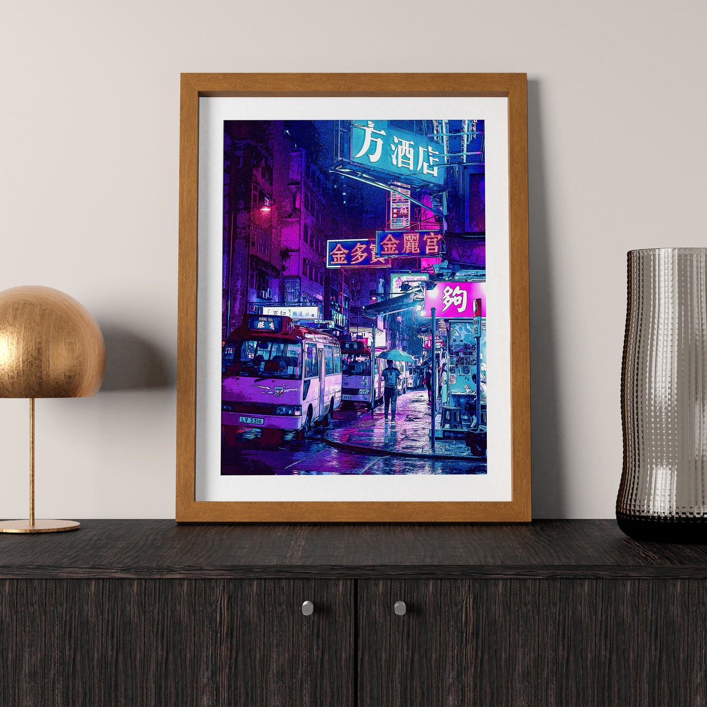 Hong Kong at Night Cyberpunk Art Print