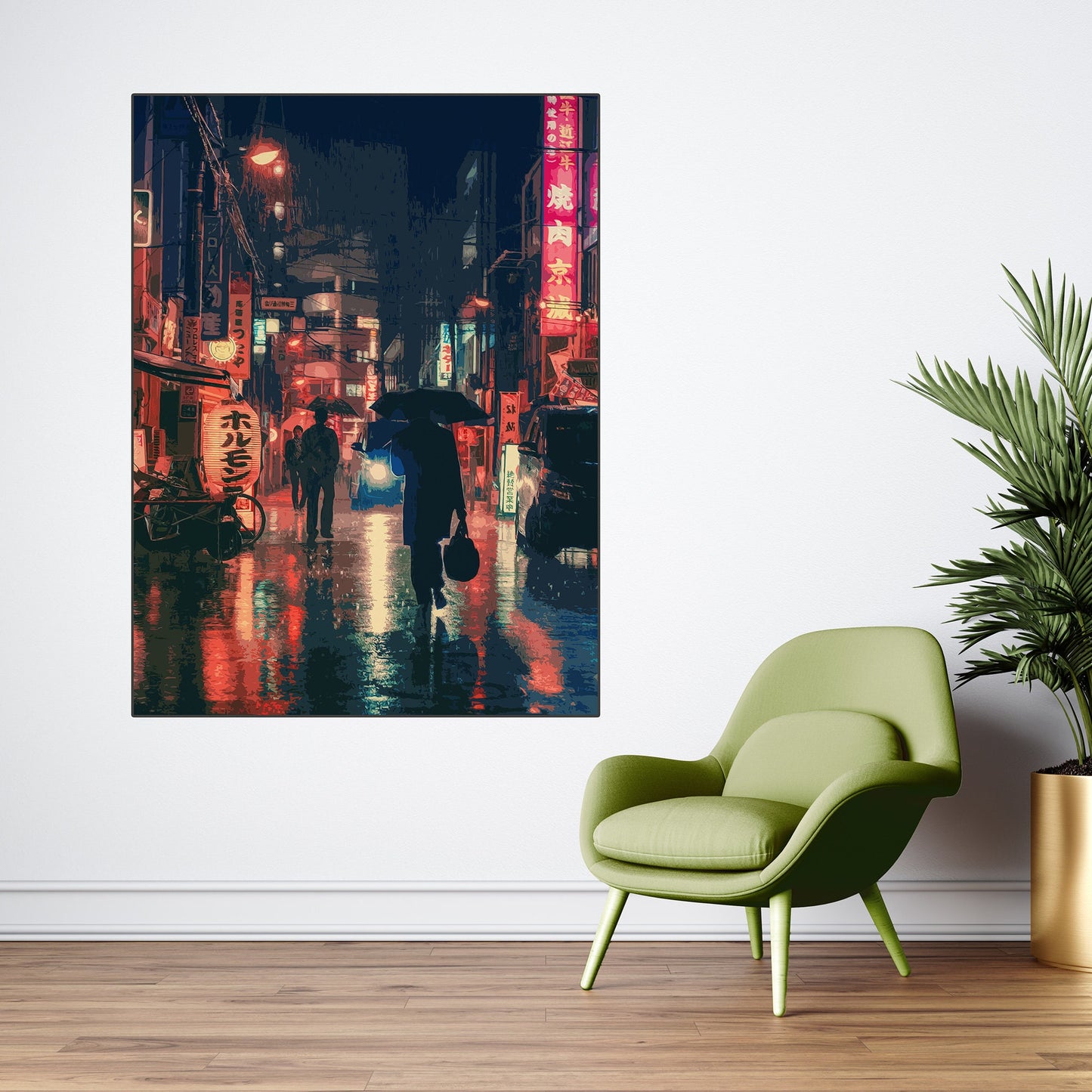 Tokyo Japan Rainy Night Art Print, Photo to Digital Painting Art