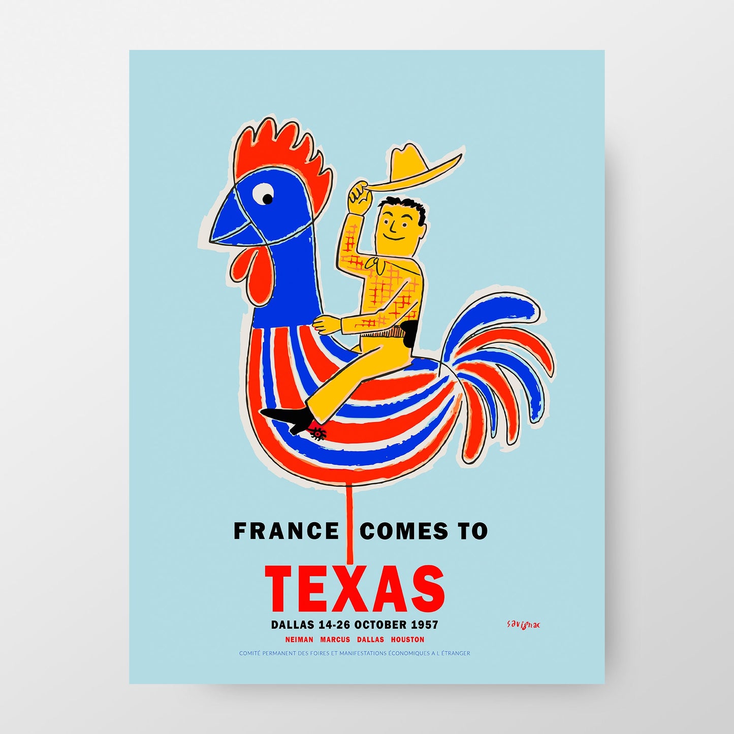 France Comes to Texas 1957 Exhibition Poster by Savignac