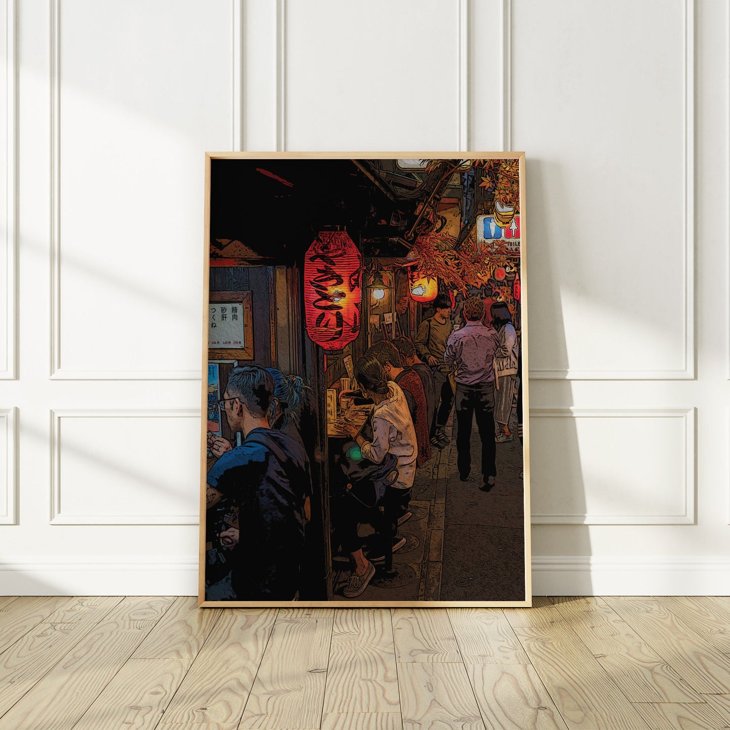 Tokyo Japan Golden Gai Bars and Food Stalls at Night Poster, Photo to Digital Art