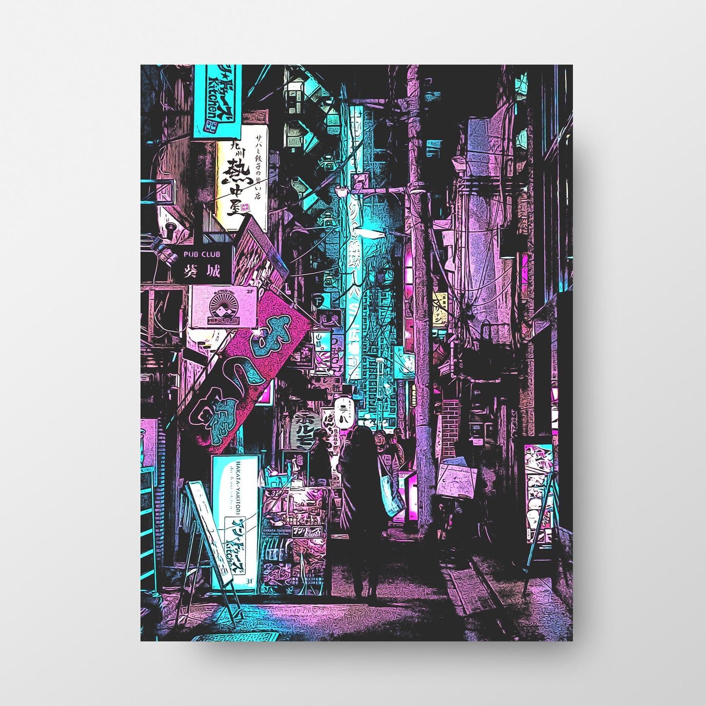 Colorful Tokyo Shinjuku Kabukicho at Night Poster, Photo to Digital Art Print