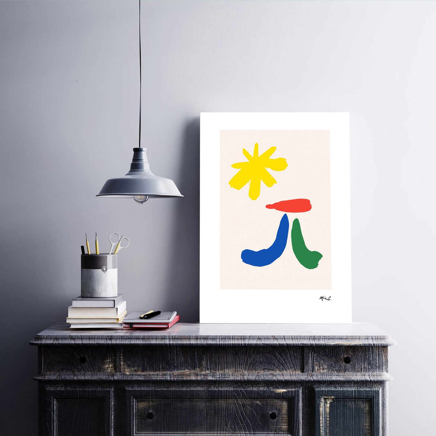 Joan Miro Art Print, Surrealist figure and the Sun Lithography