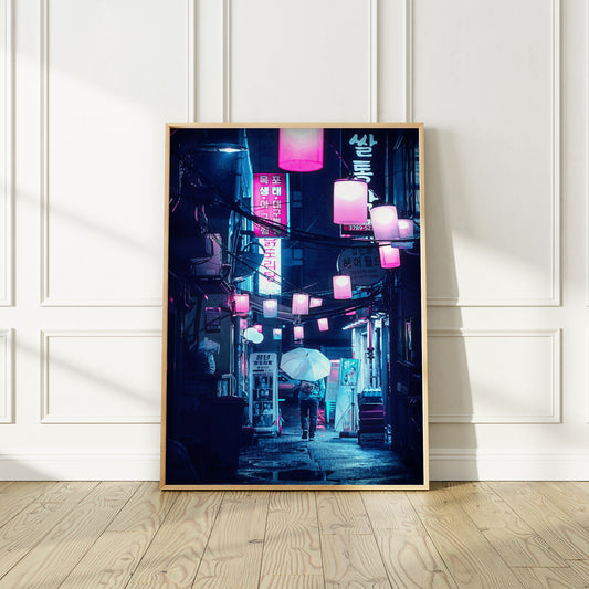 Vibrant Seoul at Night Photography Print, Cyberpunk Style