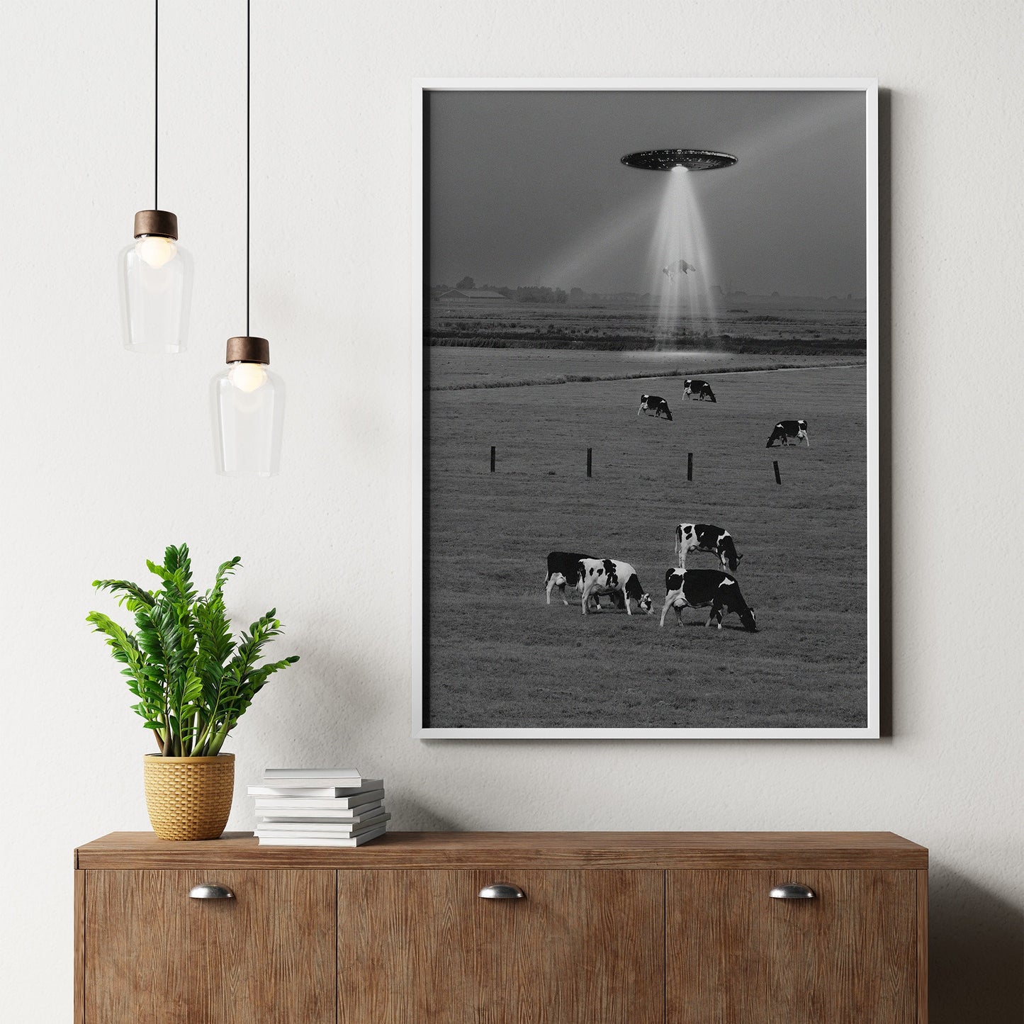 UFO Flying Saucer Cow Abduction Poster