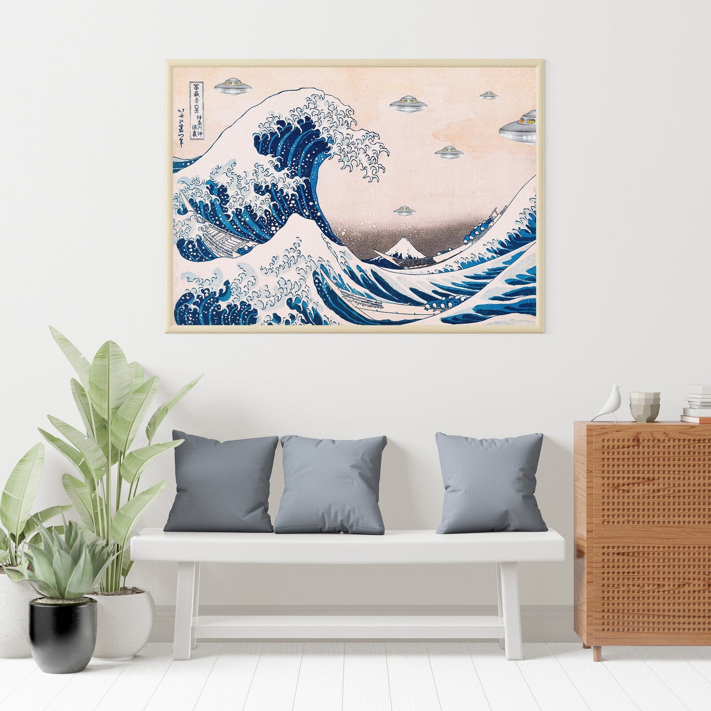 UFO Above The Great Wave off Kanagawa Poster