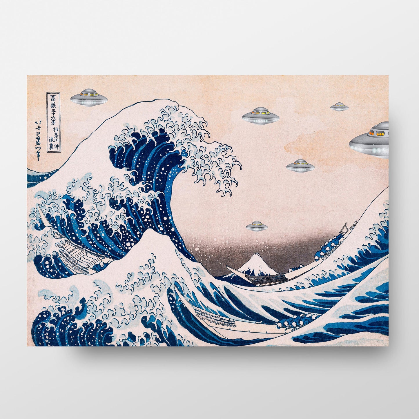 UFO Above The Great Wave off Kanagawa Poster