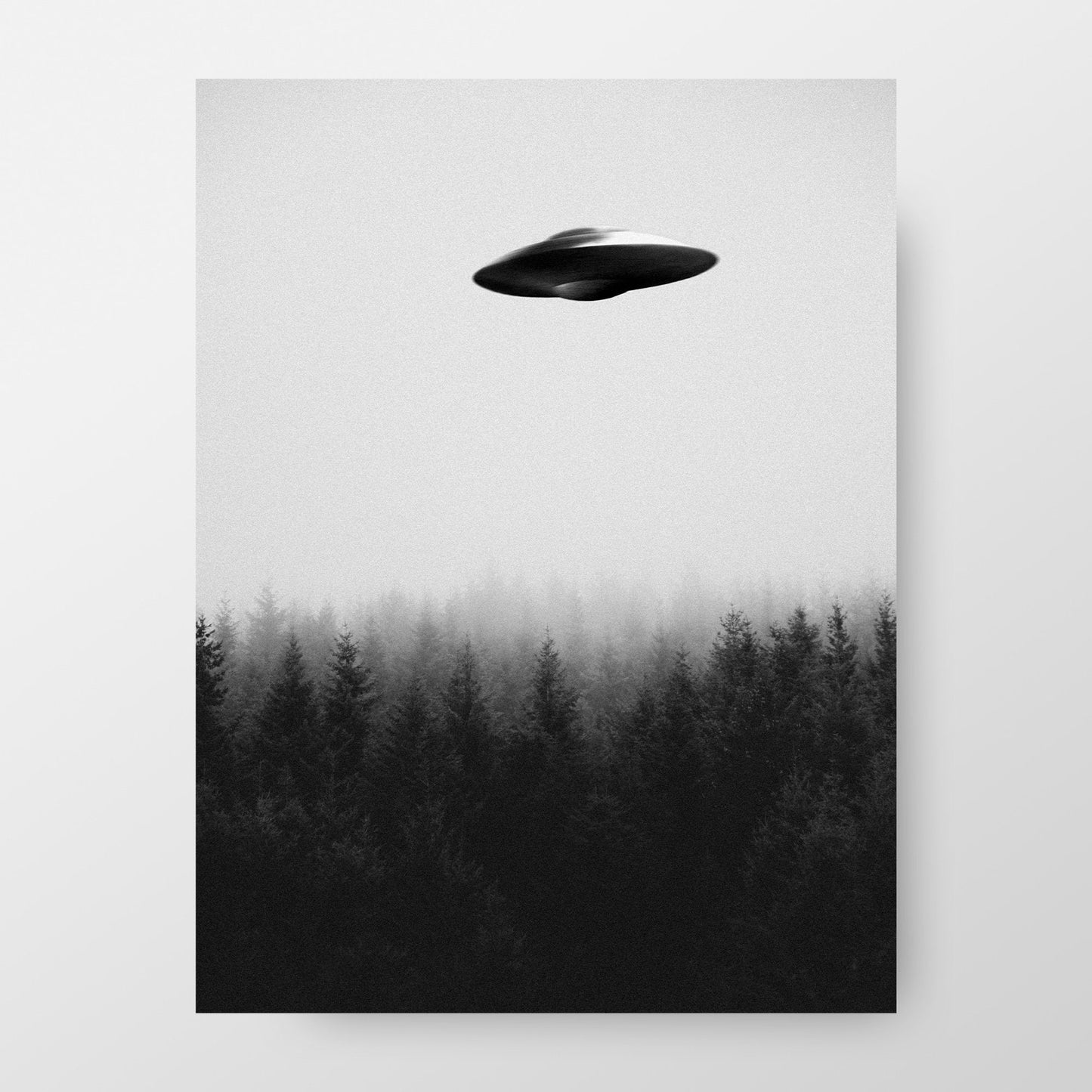 Flying saucer (UFO) above a forest Poster