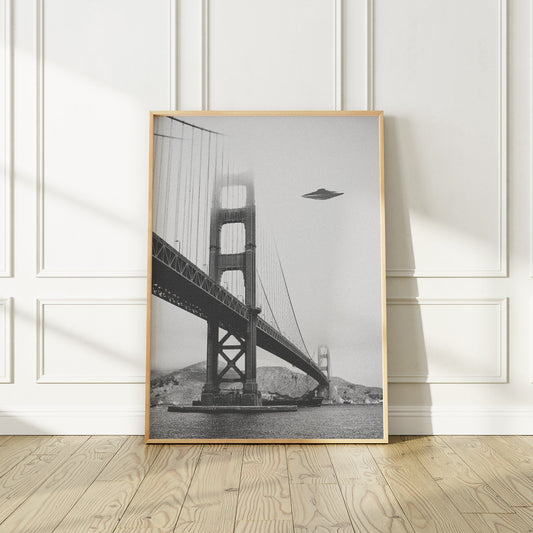 UFO Flying Saucer Above the Golden Gate Bridge Poster