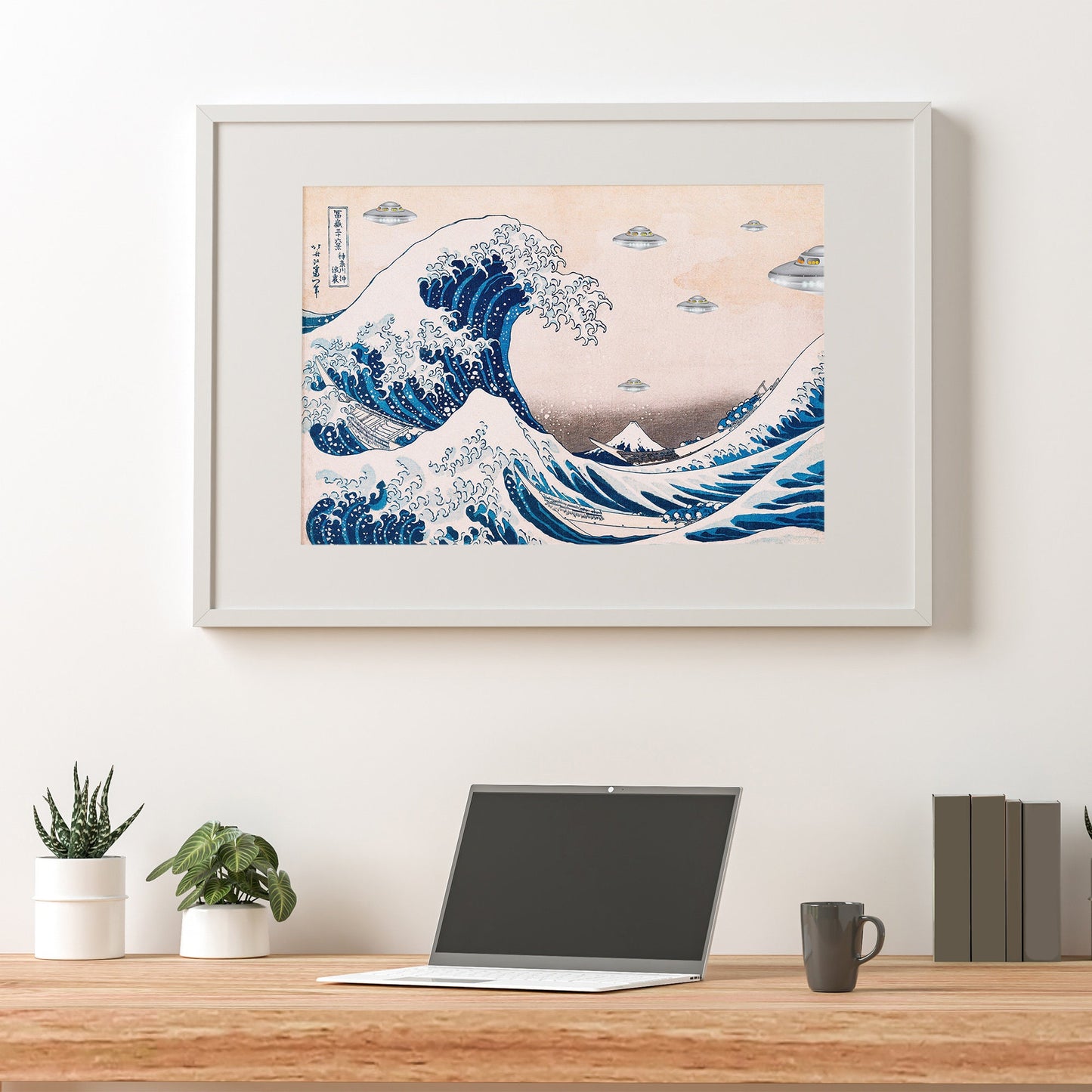 UFO Above The Great Wave off Kanagawa Poster