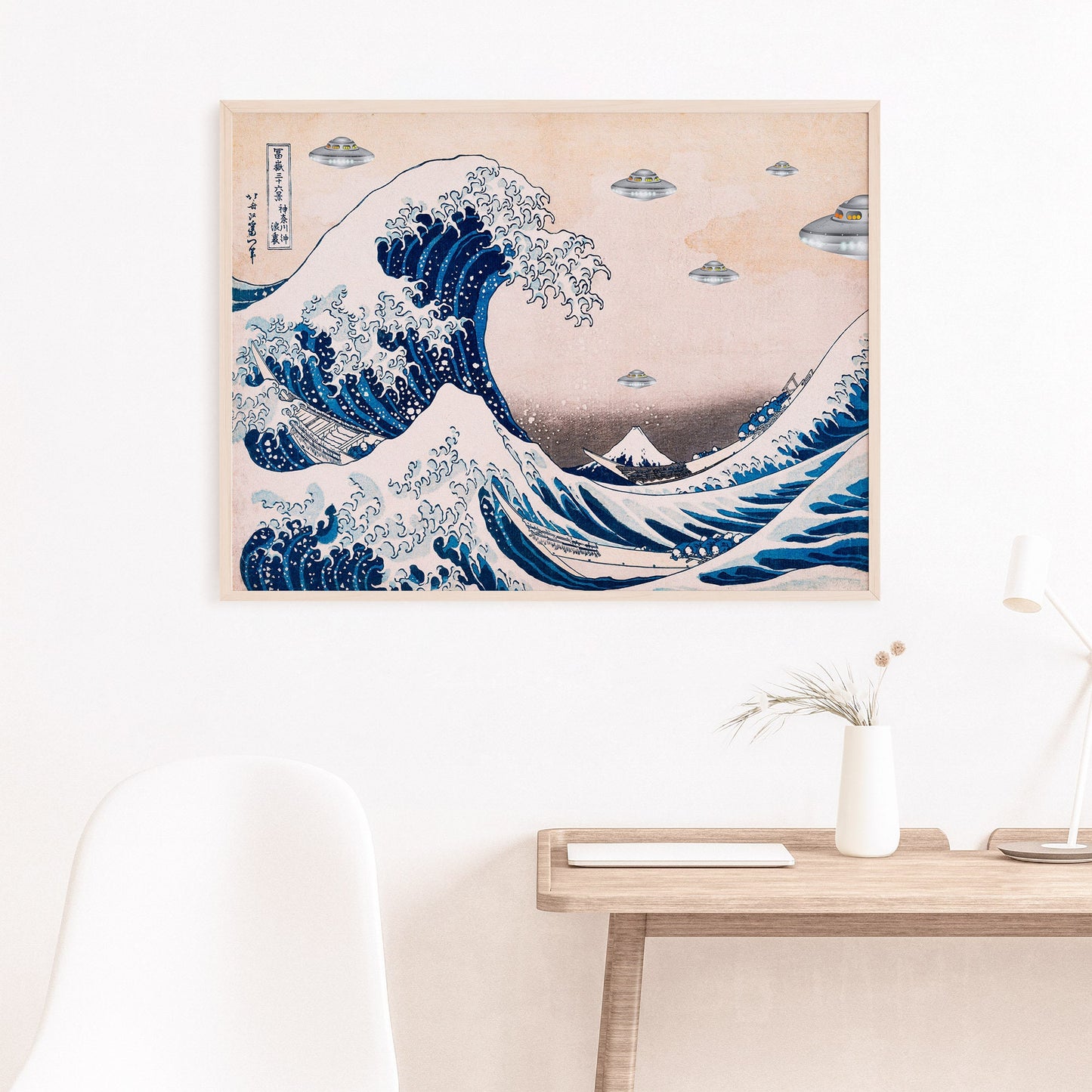 UFO Above The Great Wave off Kanagawa Poster