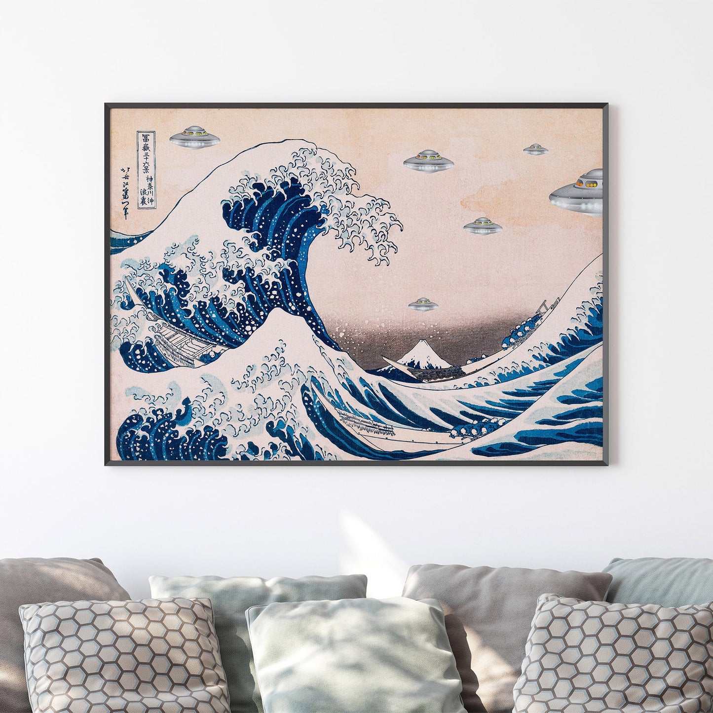 UFO Above The Great Wave off Kanagawa Poster