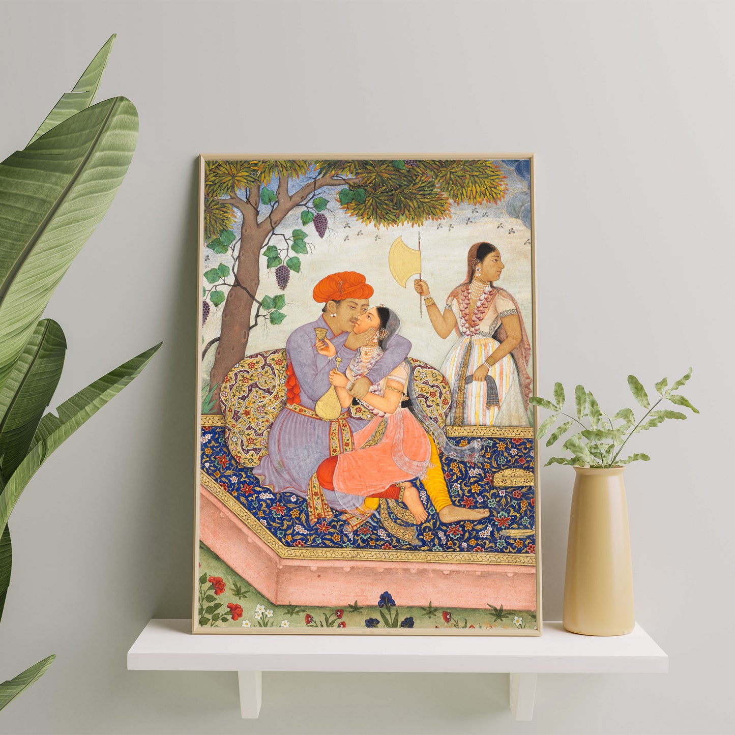India Vintage 1630 Art Print, Lovers Embracing