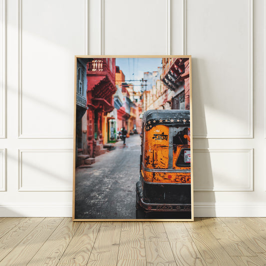 Indian Rickshaw in a Street, Vibrant Photography Poster